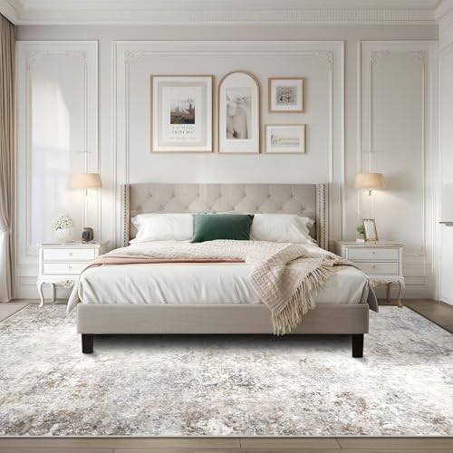 Beige Grey Washable Rugs 8x10 Area Rugs for Living Room,Bedroom,Dining Room