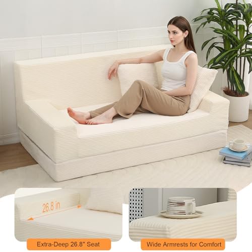 MeMoreCool 59" Boneless Couch Bed, Loveseat Futon Sofa, Small Space, Cre...