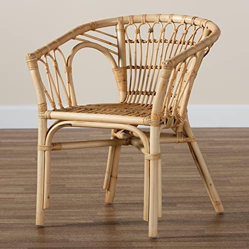 bali & pari Kaka Nature Rattan Dining Chair - Boho Wicker Armchair with C...