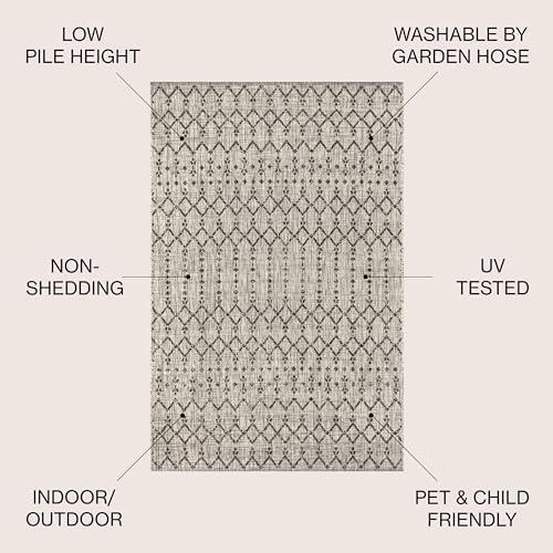 JONATHAN Y Moroccan Geometric Indoor Outdoor Area Rug 8X10 Light Gray/Black, ...