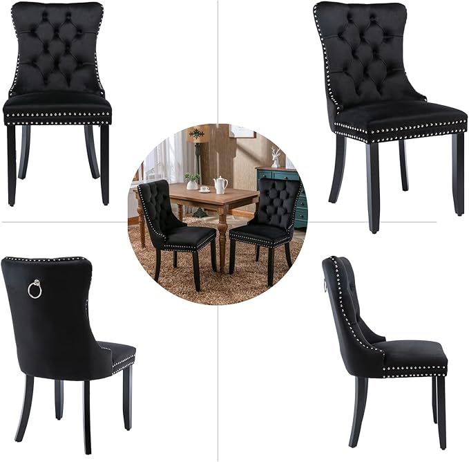 Black Dining Chairs Set of 6, Upholstered Velvet Dining Room Chairs with Back...