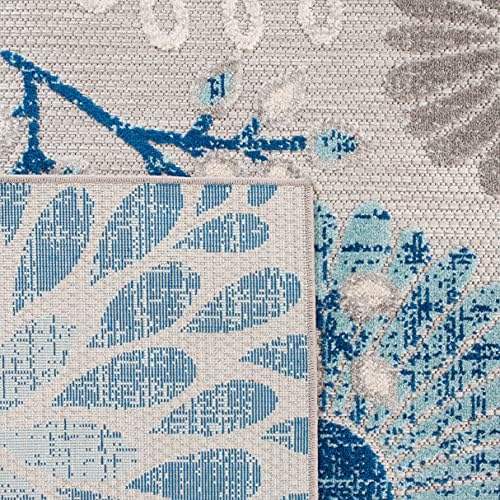 SAFAVIEH Washable Rug Outdoor Cabana Collection - 11' Square, Grey & Blue, Non-Shedding & Easy to Clean, Ideal for Patio, Backyard, Mudroom (CBN832F)