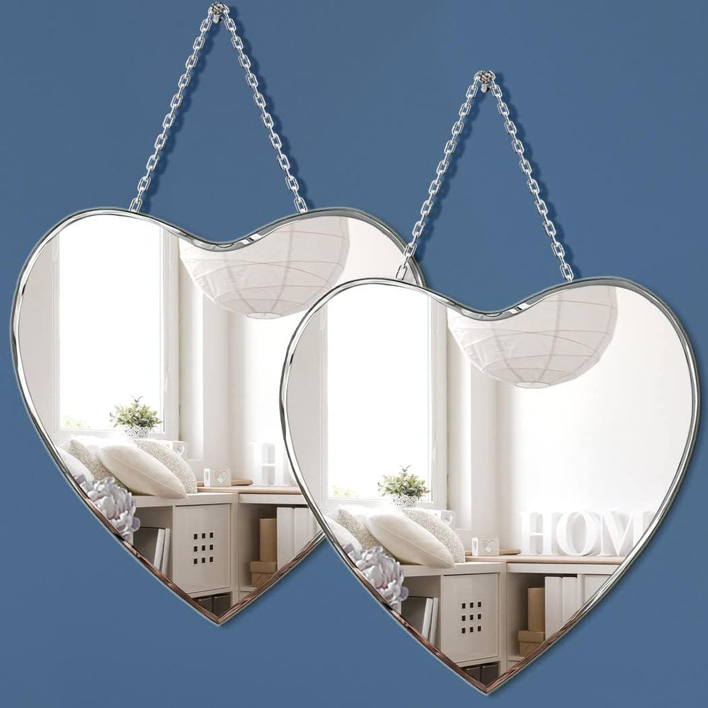 QMDECOR Heart Shaped Mirror with Iron Chain for Wall Decor 12x12 inch 2 Pack ...