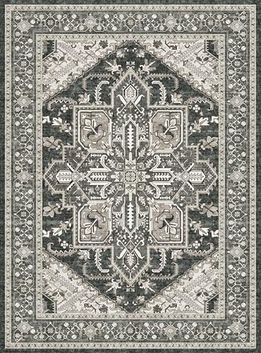 WITSHOCK 10x12 Washable Area Rug Vintage Rugs for Living Room Black