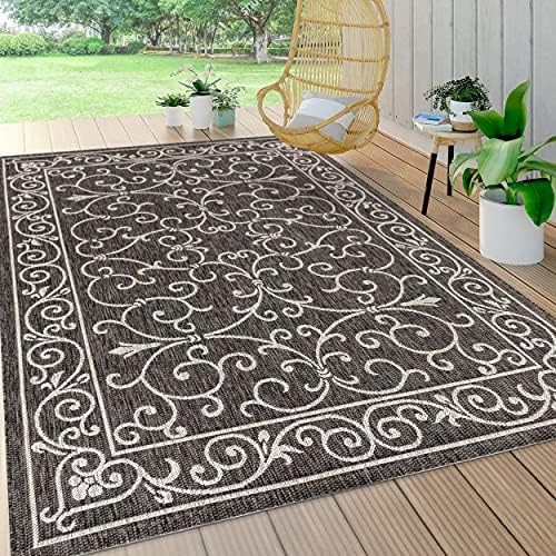 JONATHAN Y Vintage Filigree Indoor Outdoor Area Rug 8X10 Black/Gray, Charlest...
