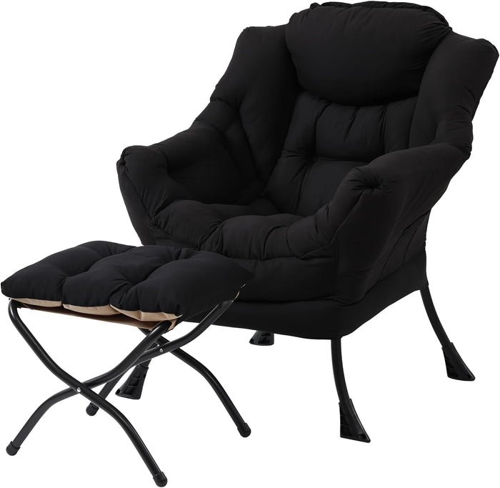 Welnow Lazy Chair with Ottoman, Reading Chair with Footrest,Matte Black