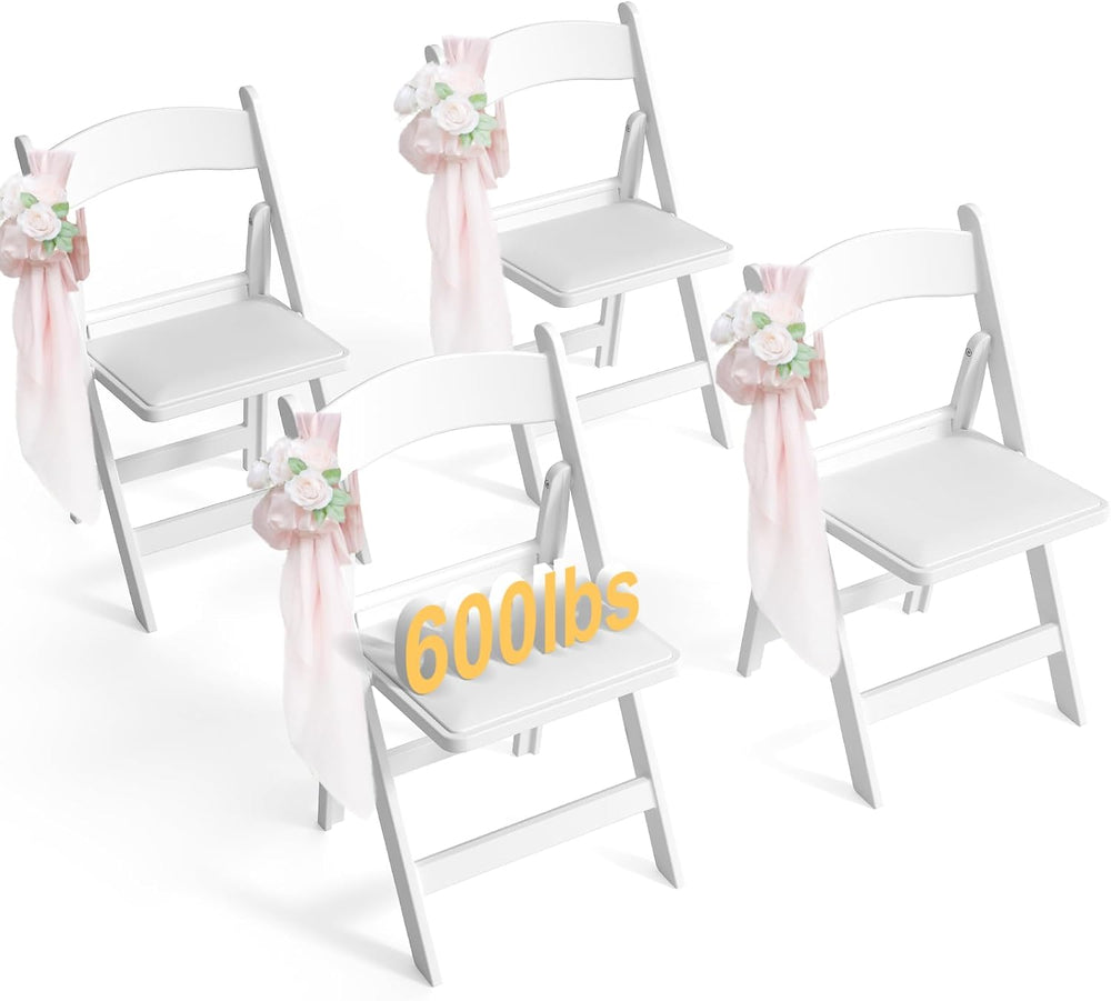4 Pack Resin Folding Chairs with Cushion for Wedding, Party, Events