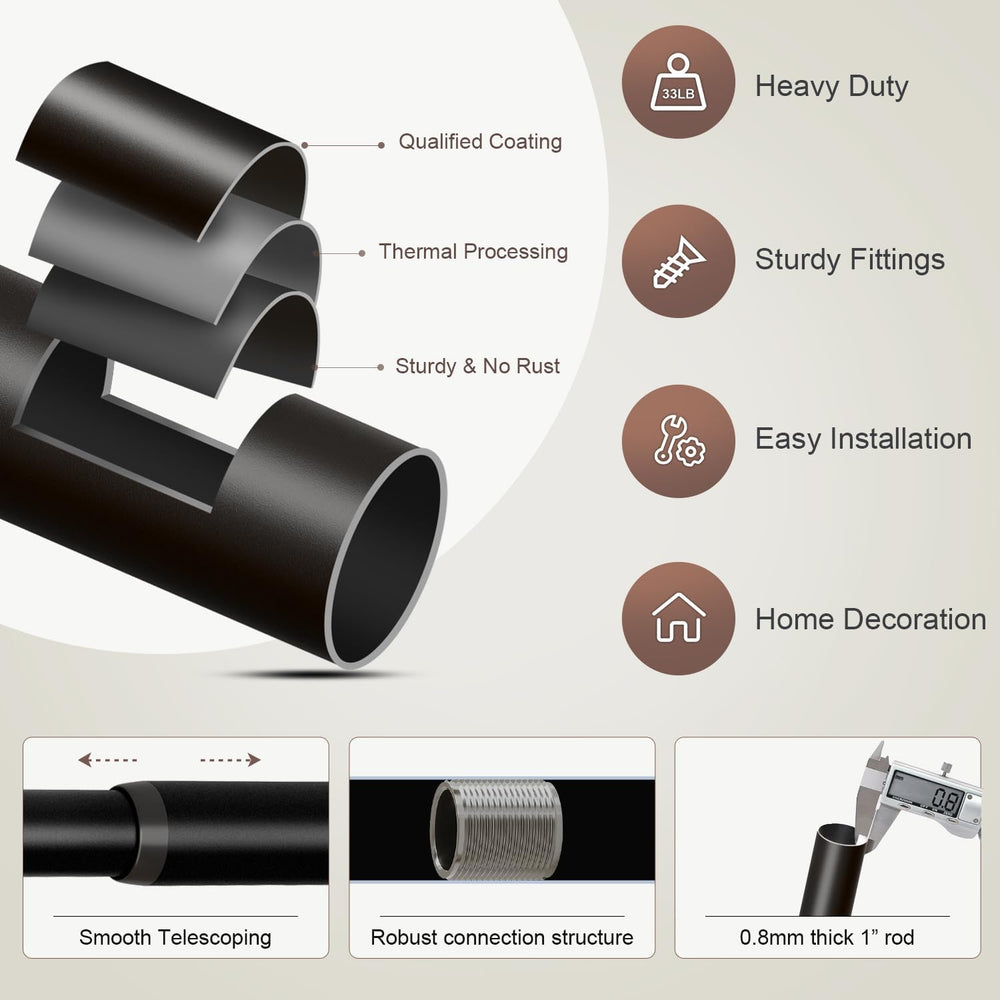 Lootkell Modern Black Curtain Rods Set, 48-84 Inches Adjustable, Heavy Duty 1...