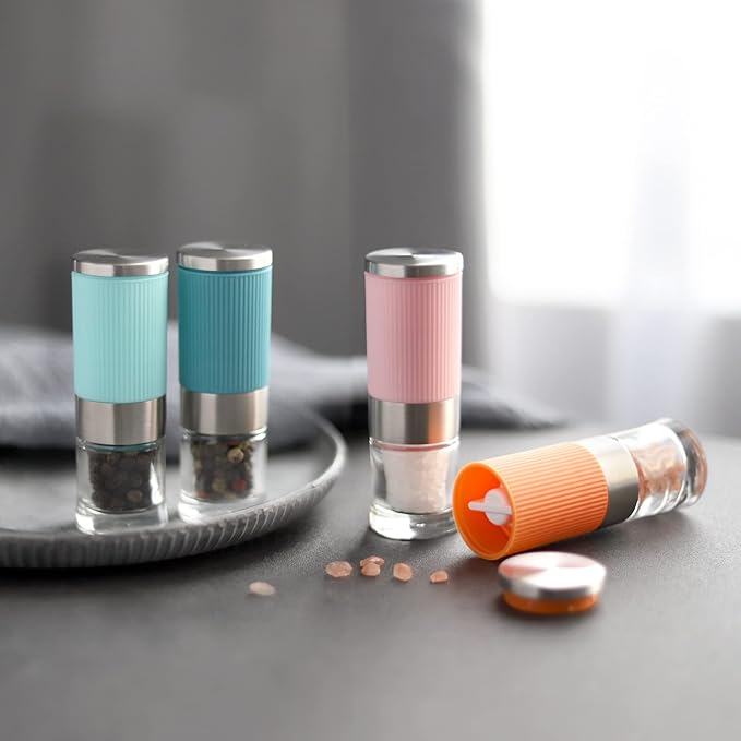 VEVOK CHEF Small Salt and Pepper Grinder 4Pcs Portable Mini Glass Salt Spices - Image 8