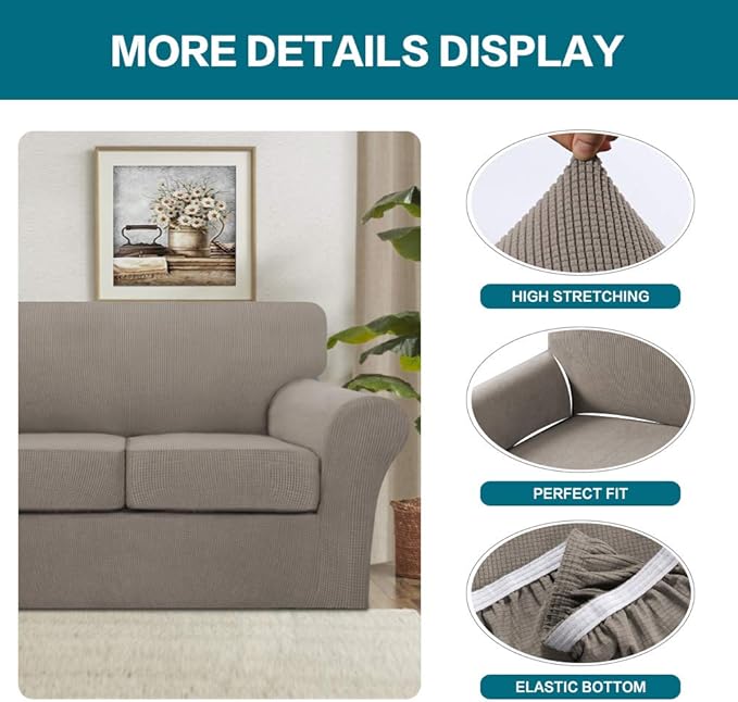 Turquoize 3 Piece Sofa Covers for 2 Cushion Couch Sofa Slipcover Soft Couch - Image 4
