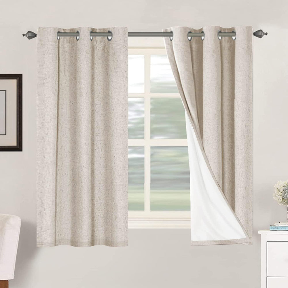 H.VERSAILTEX 100% Blackout Linen Curtains 54" L 2 Panels Natural