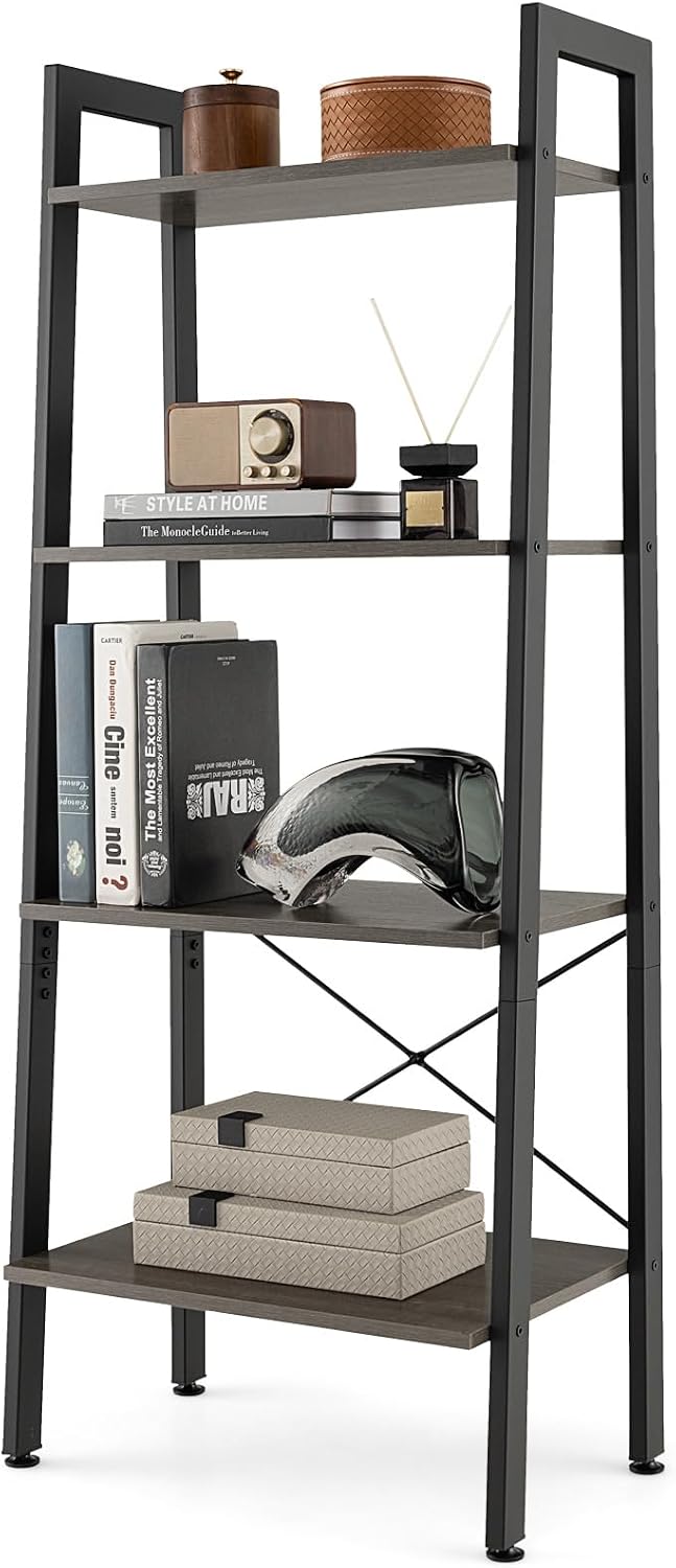Giantex Ladder Shelf 4-Tier Industrial Bookshelf Storage Rack Shelves for Hom...