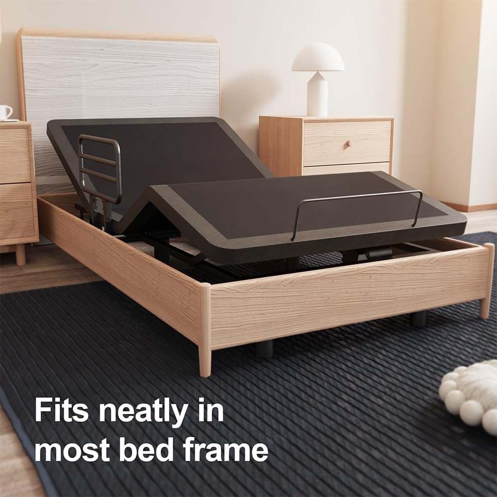 AbyssZen Home Care Electric Adjustable Bed Frame with Safety Rail, Full