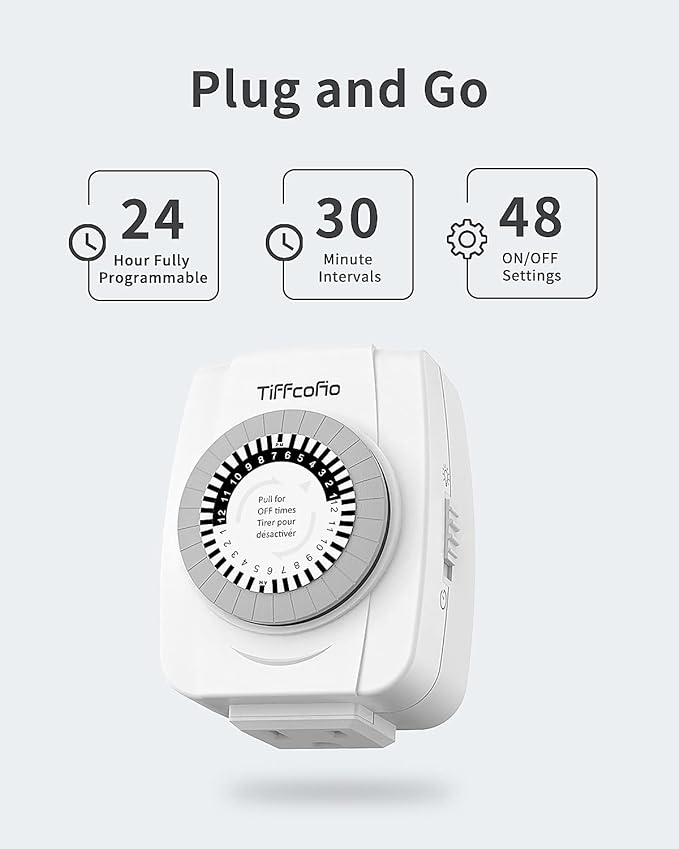 TiFFCOFiO Indoor Mechanical Outlet Timer, 3 Prong Timers - Image 2