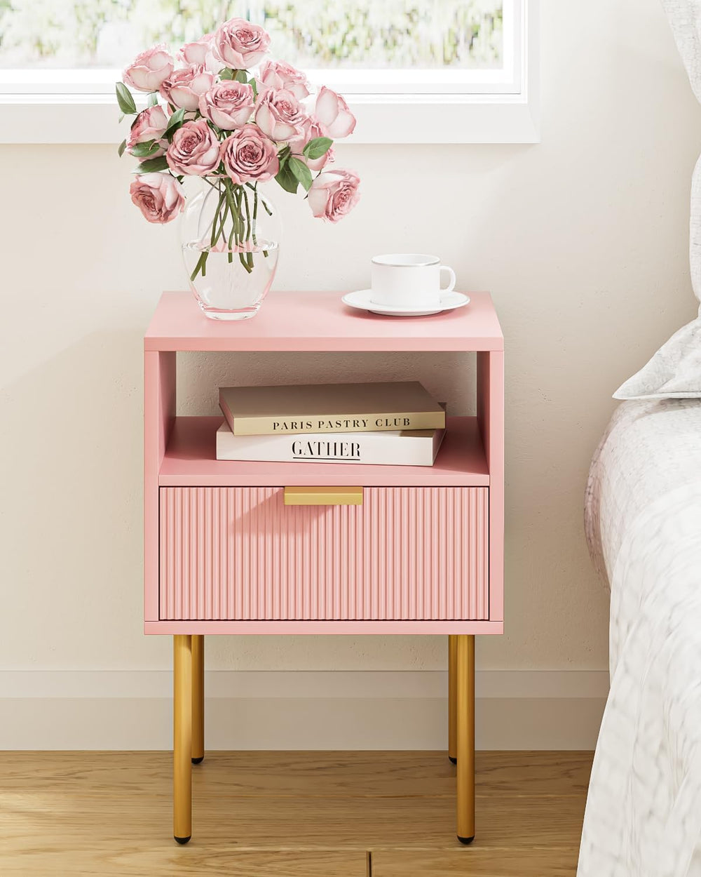 Nightstand,Morden Bedside Table with Gold Frame,Small Night Stand,End Table,B...