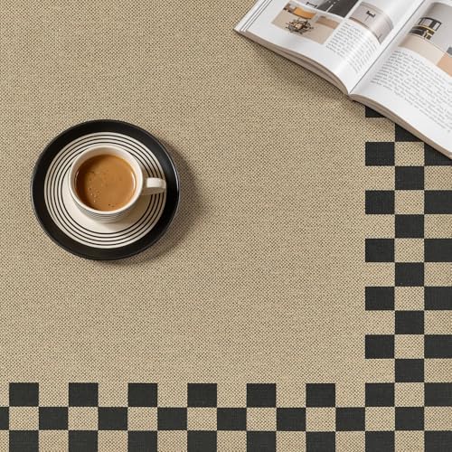 UERMEI 5x7 Outdoor Jute Area Rug Patio Neutral Washable Checkered Brown | Easy Non Slip Pet Friendly Indoor Farmhouse Carpet for Living Room Bedroom Dining Backyard