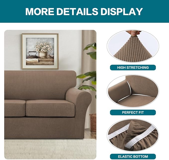 Turquoize 3 Piece Sofa Covers for 2 Cushion Couch Sofa Slipcover Soft Couch - Image 4