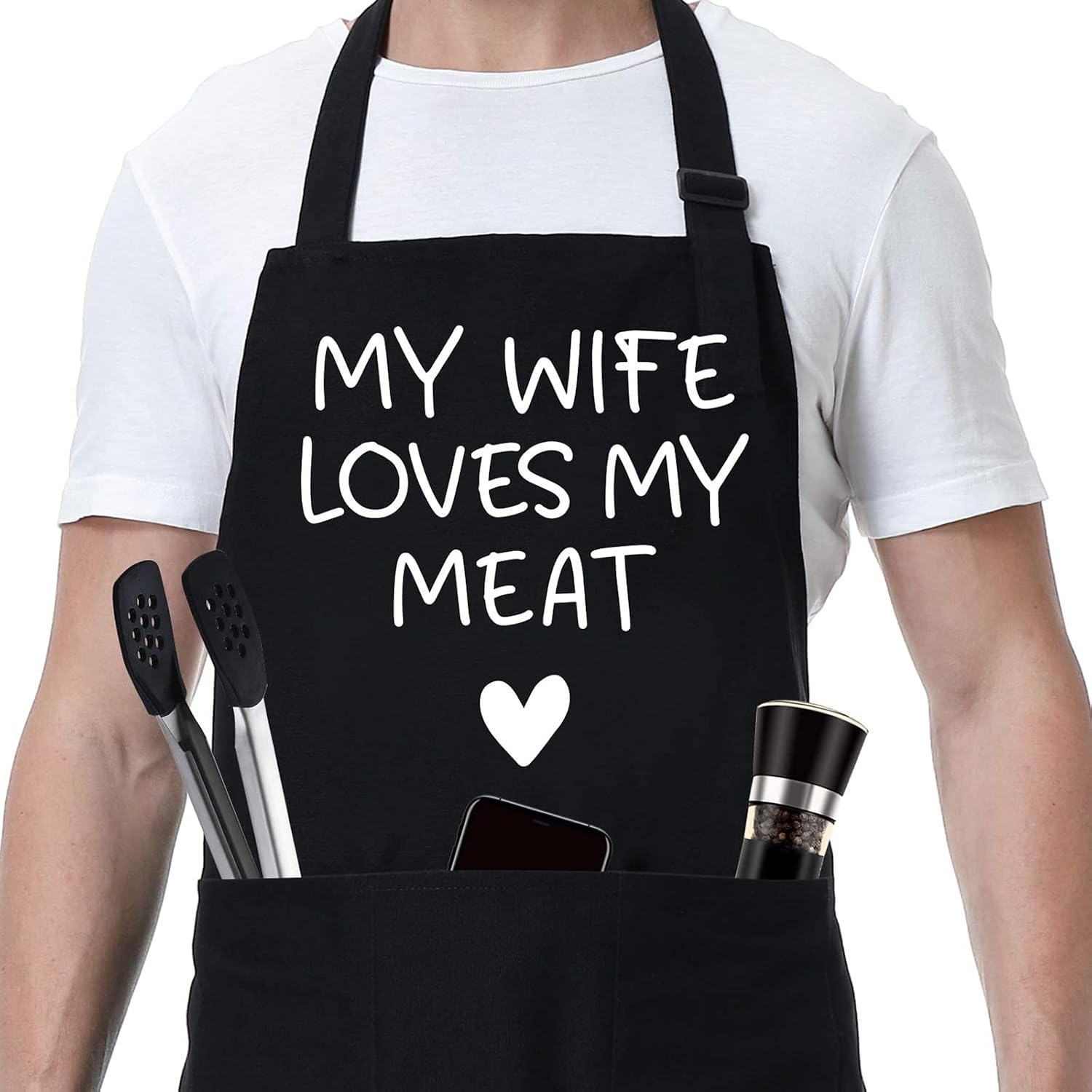 Fairy's Gift Funny Husband Apron, Men's Anniversary, Birthday Gifts for Him | Cool Christmas Manly Presents for Men Husband, Gifts from Wife, Grilling Kitchen Aprons w/Pockets for Cooking Hubby