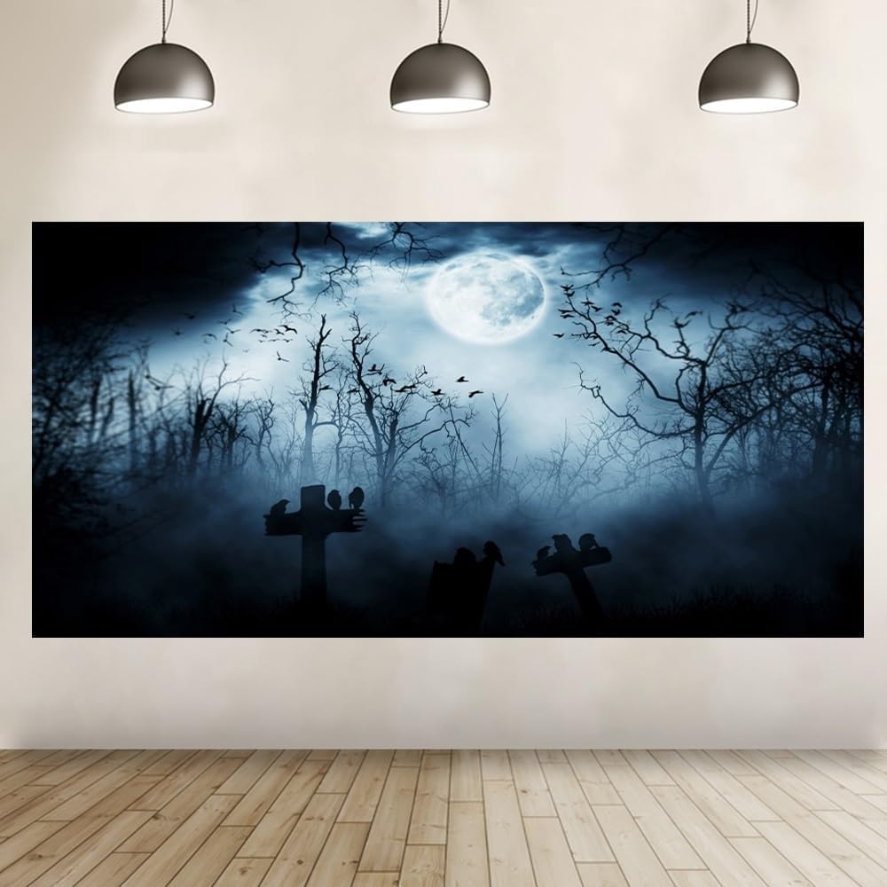 Leyiyi 20x10ft Gothic Happy Halloween Backdrop Grunge Misty Graveyard Grave S...