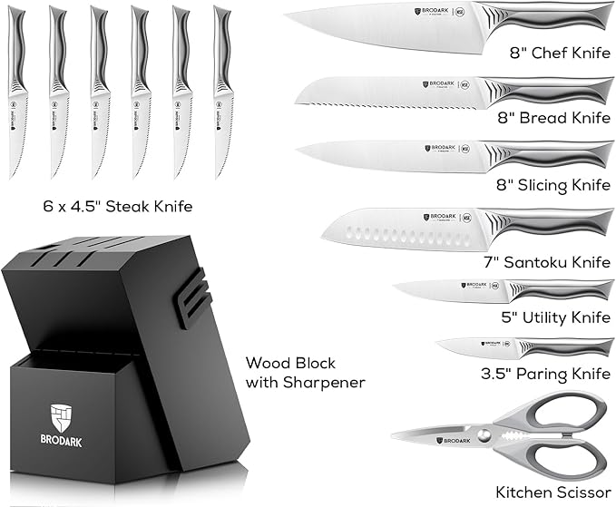 BRODARK Kitchen Knife Set with Block