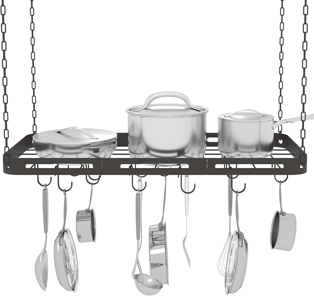 33” Pots and Pans Hanging Rack, Heavy-duty Metal Square Kitchen Ceiling Pot Rack