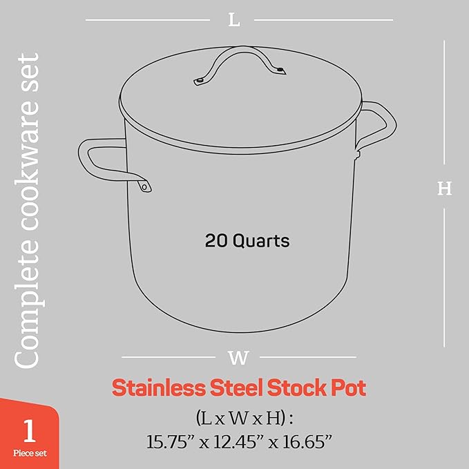 Stainless Steel Stockpot with Tempered Glass Lid 20 Quart, Durable 18/0 - Image 2