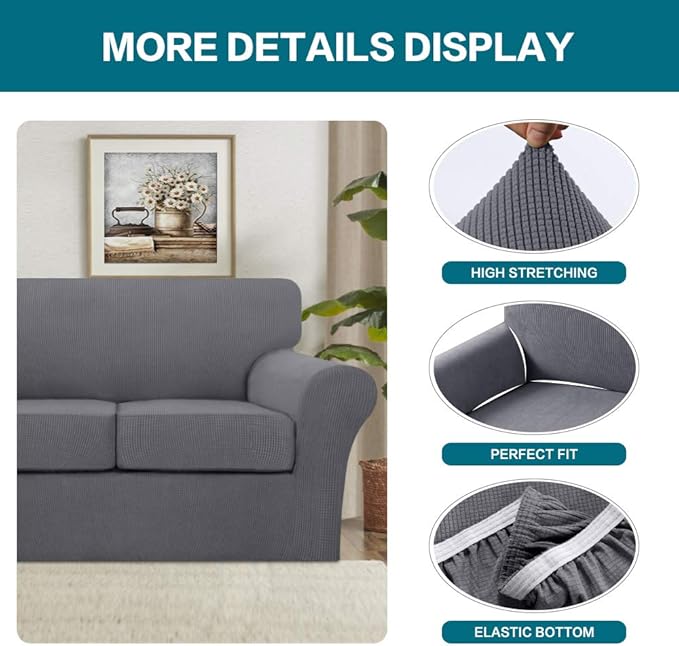 Turquoize 4 Piece Sofa Covers for 3 Cushion Couch Sofa Slipcover Soft Couch - Image 4