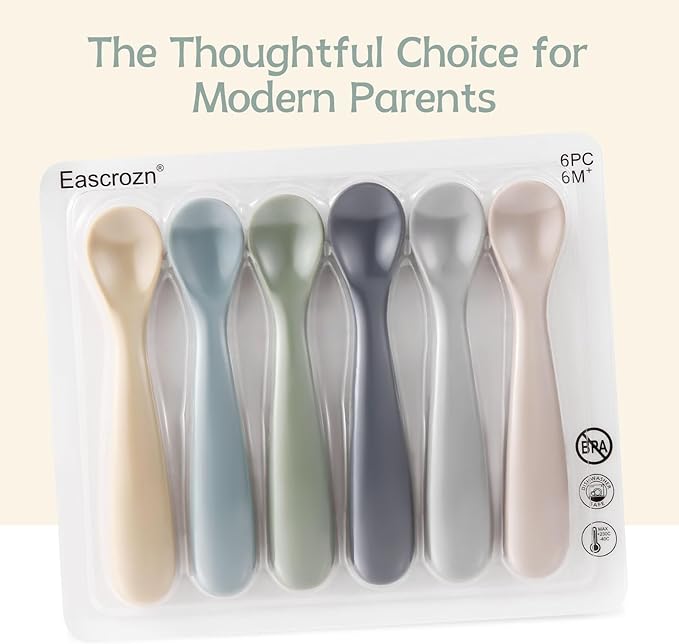 Eascrozn Silicone Baby Spoons Self Feeding 6+ Months, 6 Pack First Stage Baby - Image 7