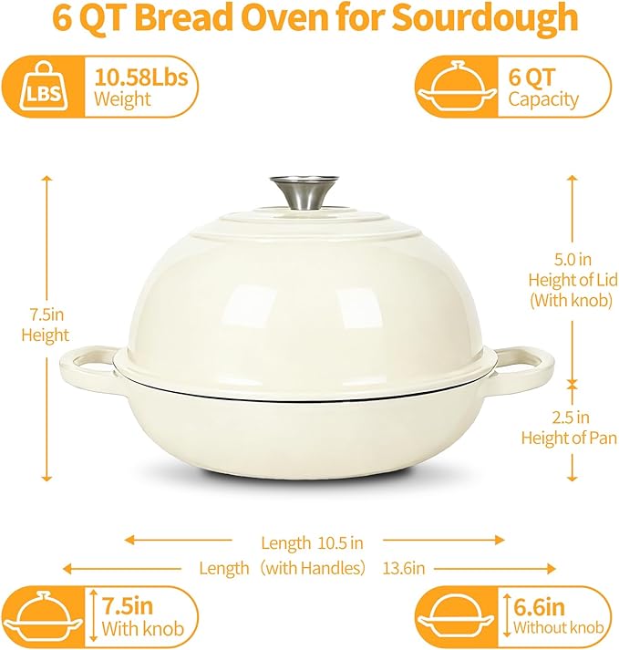 ONKO Dutch Oven For Sourdough Bread Baking, 6QT Enameled Cast Iron Dutch Oven - Image 4