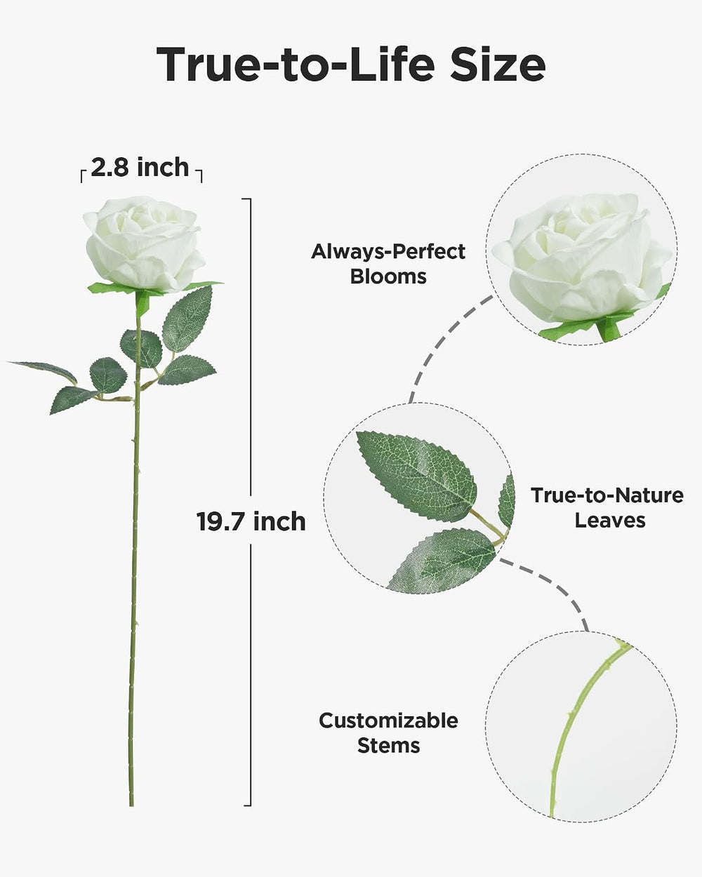 InnoGear White Roses Artificial Flowers 50 Pcs Fake Velvet Silk Rose Floral