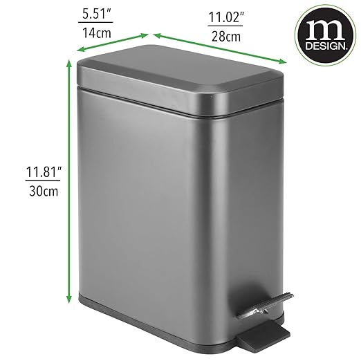 mDesign Small Modern 1.3 Gallon Rectangle Metal Lidded Step Trash Can, Compact - Image 4