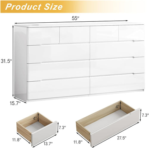 10 drawer dresser for bedroom, 55" long high shown in use