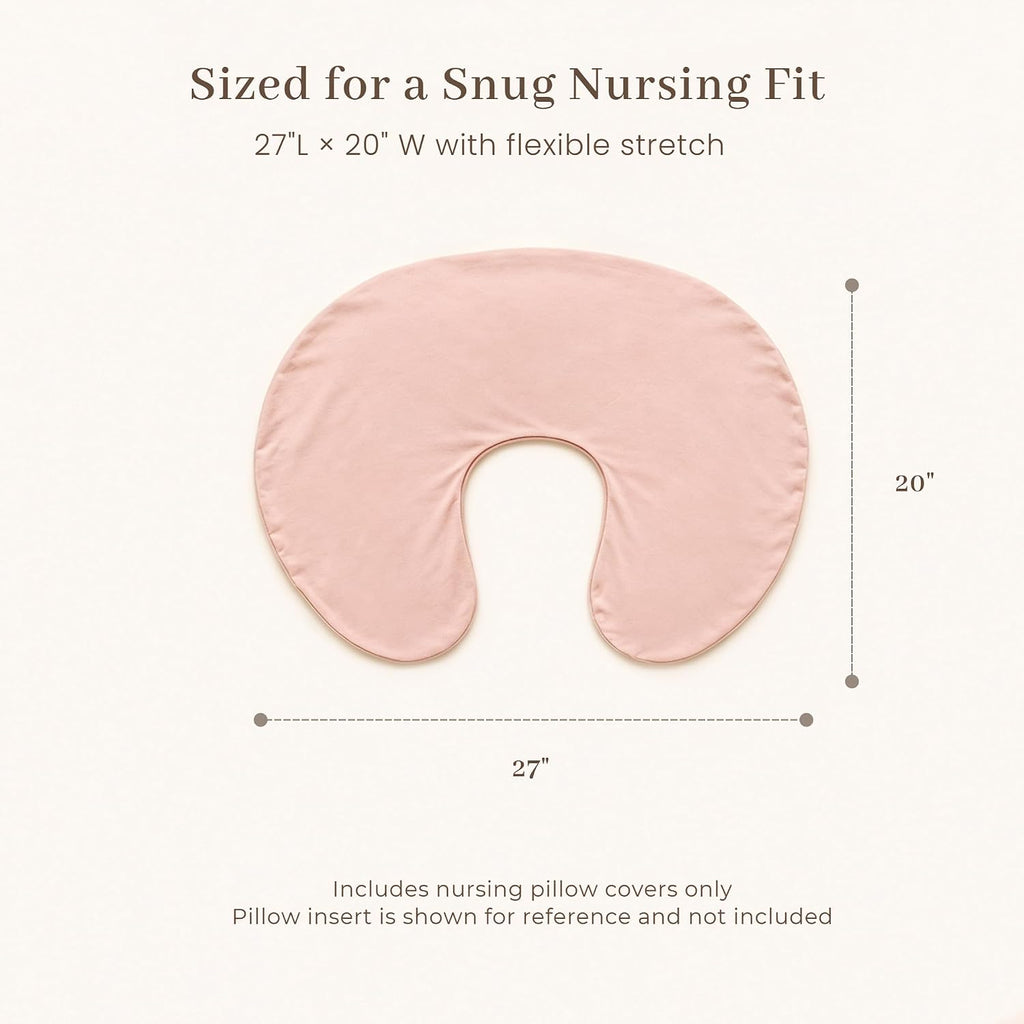 Konssy 2 Pack Nursing Pillow Covers, Soft Stretchy Cover for Breastfeeding | Covers Only, Milk Silk Fabric, Breathable & Machine Washable, Slipcovers for Newborn Baby Boy Girl, (Pink Spring,pink)