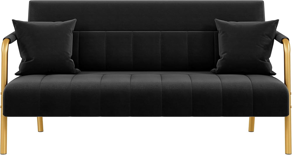 Yaheetech 56.5" Small Sofa 2 Seater Couch with Gold-Tone Legs, Black