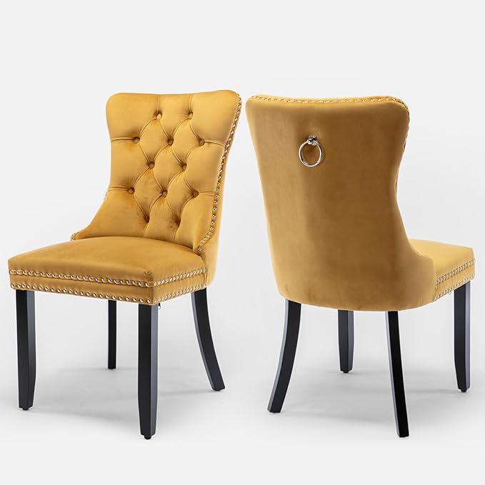 Velvet Upholstered Dining Chairs Set of 2, Modern Style Kitchen Side Chairs w...
