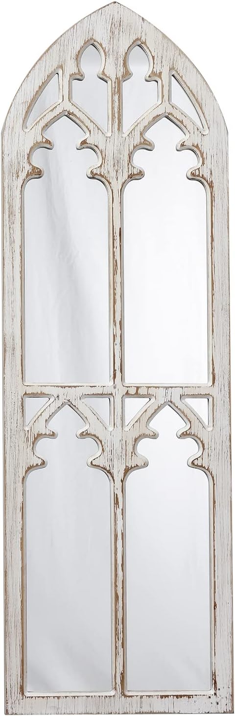 Farmhouse Wood Frame Arched Window Mirror 12 x 38 inches