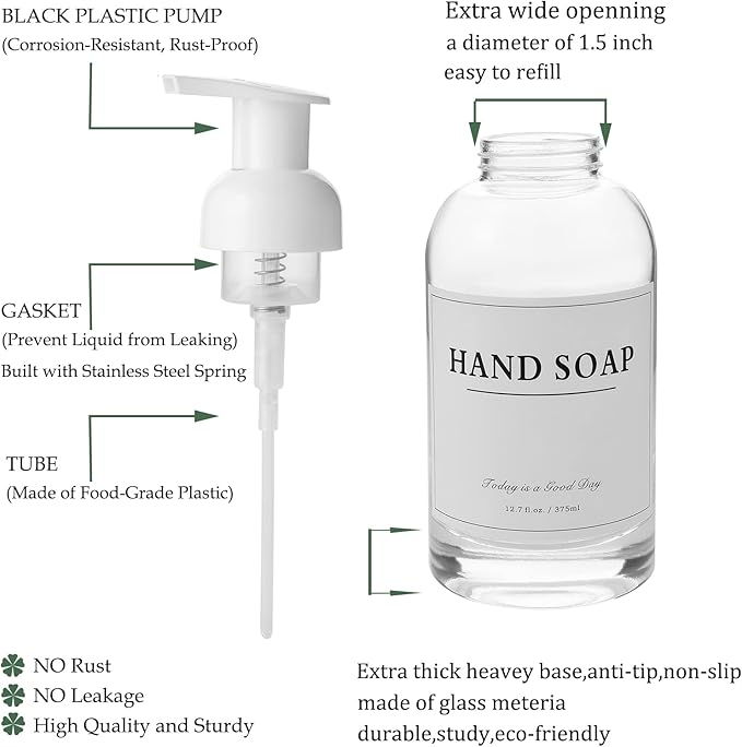 rejomiik 2 Pack Foaming Soap Dispenser Thick Glass Foam Hand Soap Dispenser - Image 4