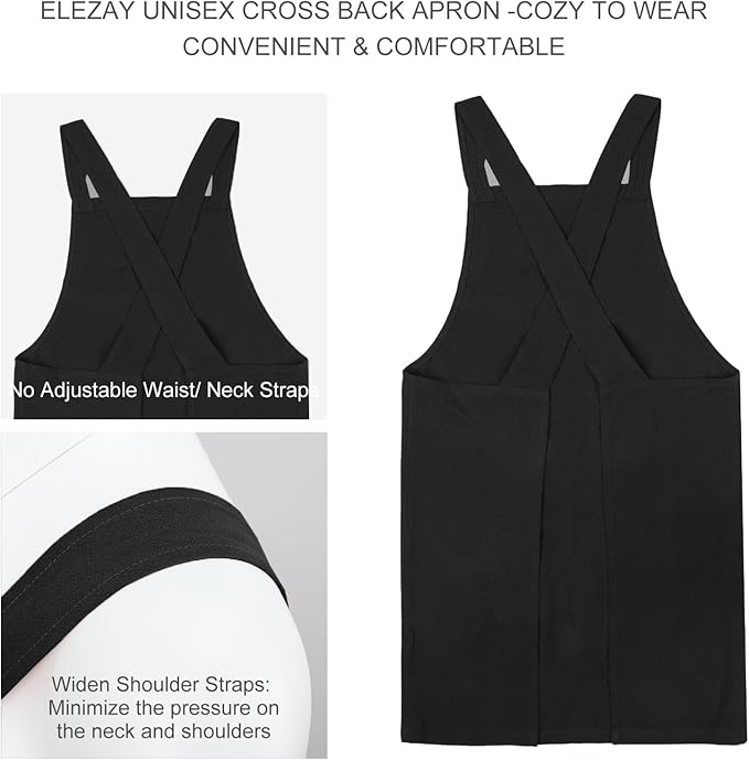 ELEZAY Aprons for Women with Pockets Plus Size Comfort Cross Back No Tie Cotton - Image 2
