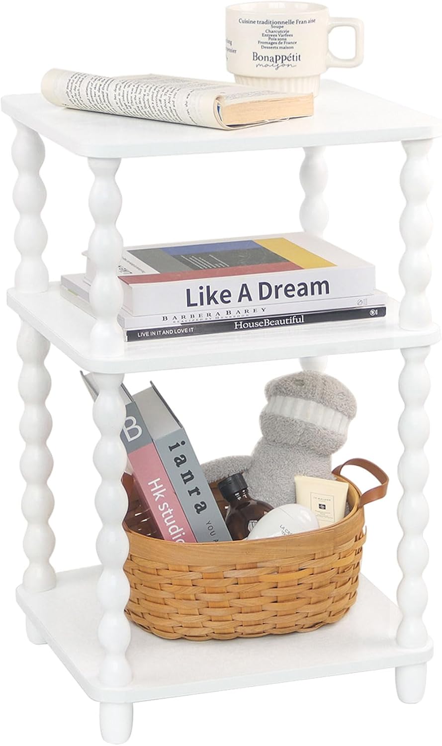 Fultyle End Table, Small Side Table with 3 Tier Open Shelf, Modern Night Stan...