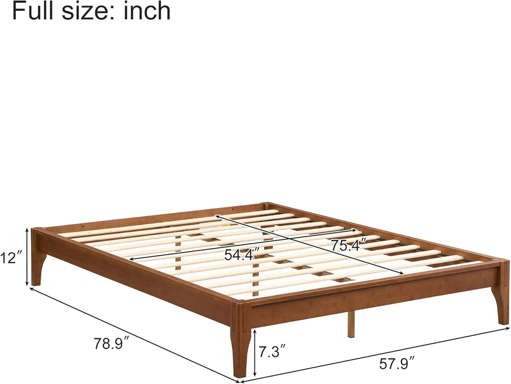 Merax Full Size Mid-Century Solid Bamboo Wood Bed Frame, Brown