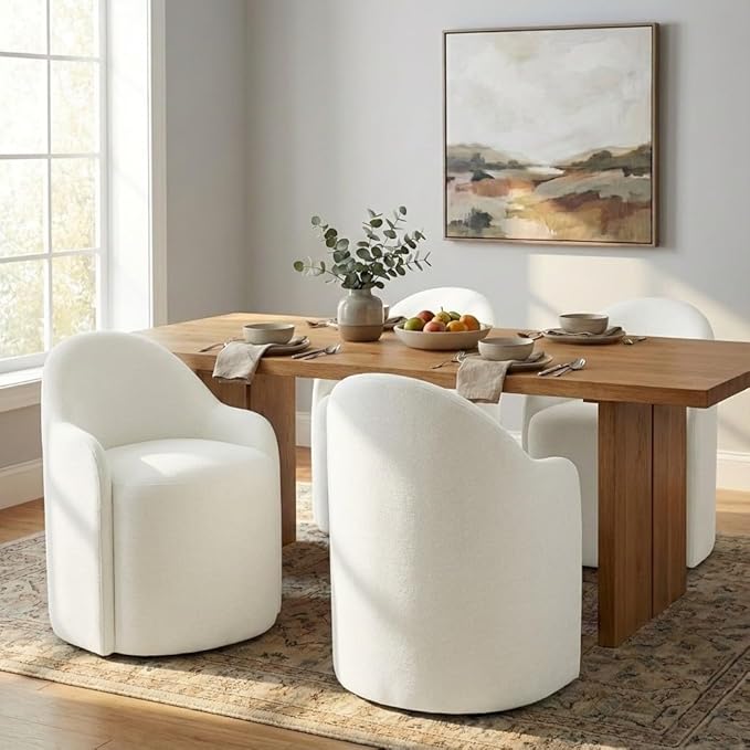 Upholstered Dining Chairs with Casters, No Assembly Modern Dining Room Chairs...