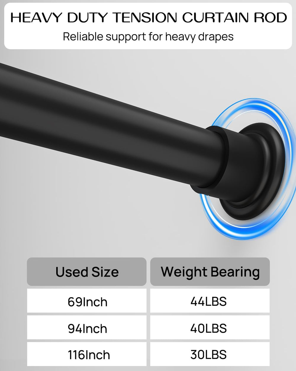 Tension Curtain Rod by EZFurni, 42-123 in, Curtain Rods No Drilling