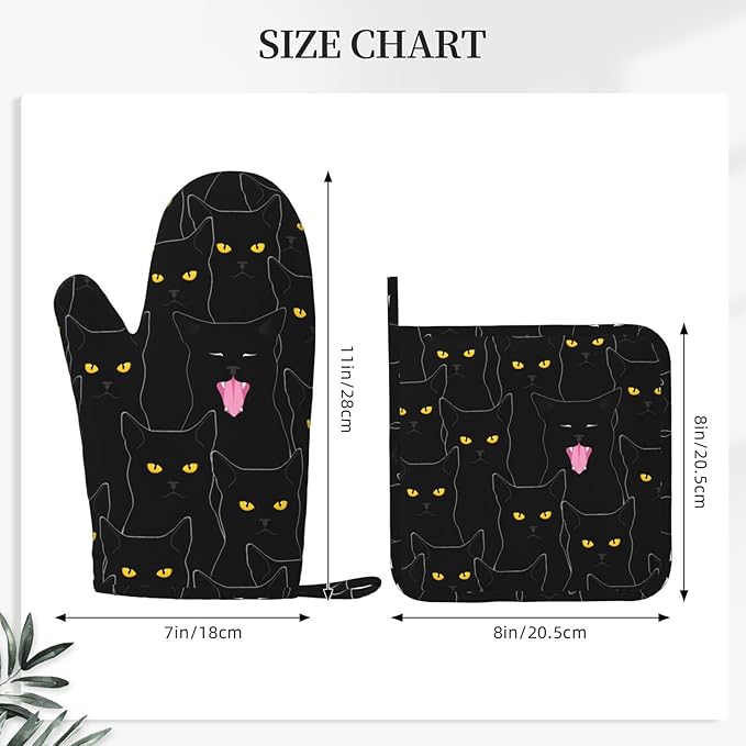 Fun Black Cat Oven Mitts and Pot Holders Set of 4 Silicone Heat Resistant Oven - Image 3