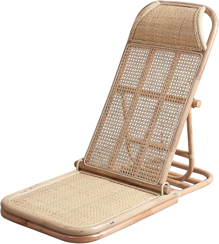 4-Gear Adjustable Folding Rattan Floor Chair Foldable Beach Chair Lazy Floor ...