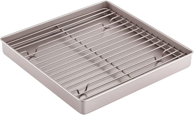 CHEFMADE Roasting Pan with Rack, 11-Inch Non-Stick Square Shallow Dish Sheet by CHEFMADE