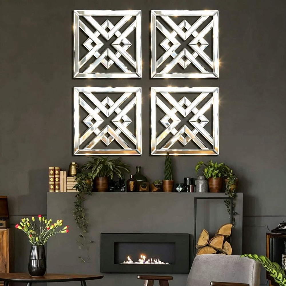 QMDECOR Silver Mirrored Wall Decor 16x16” Decorative Mirror Modern Fashion DI...