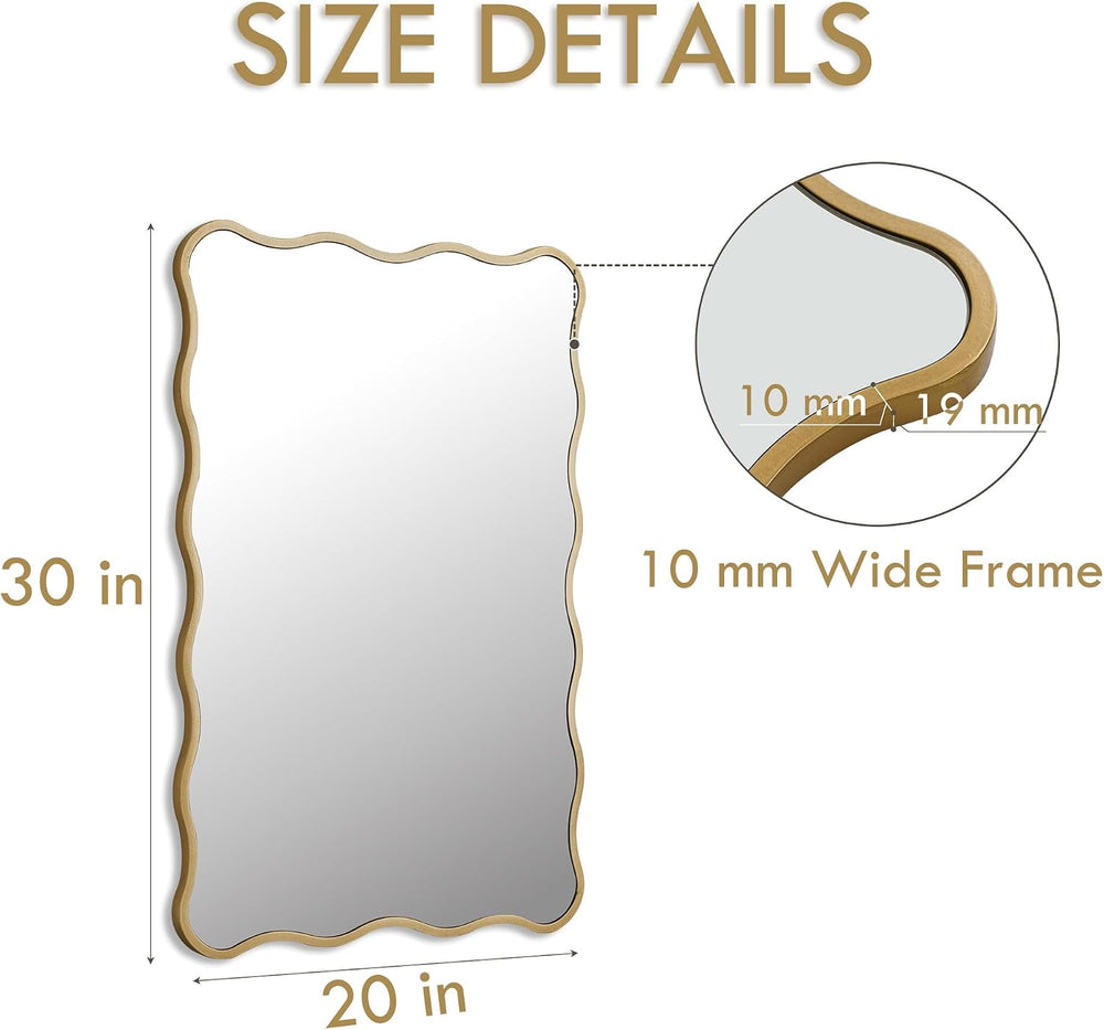 Gold Wavy Bathroom 20x30 Rectangle Scalloped Farmhouse Wall Mirror