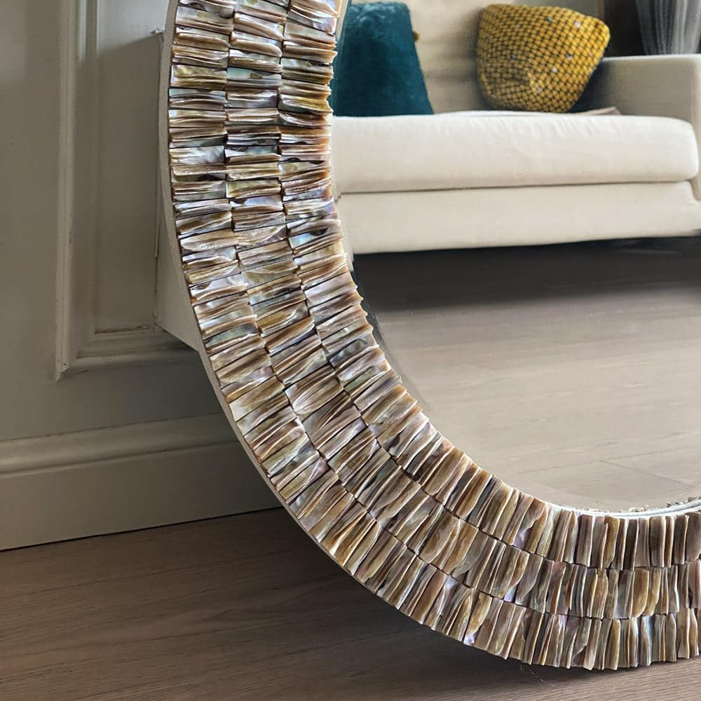 31.5" Round Capiz Shell Mirror Handmade Luxury Coastal Wall Decor