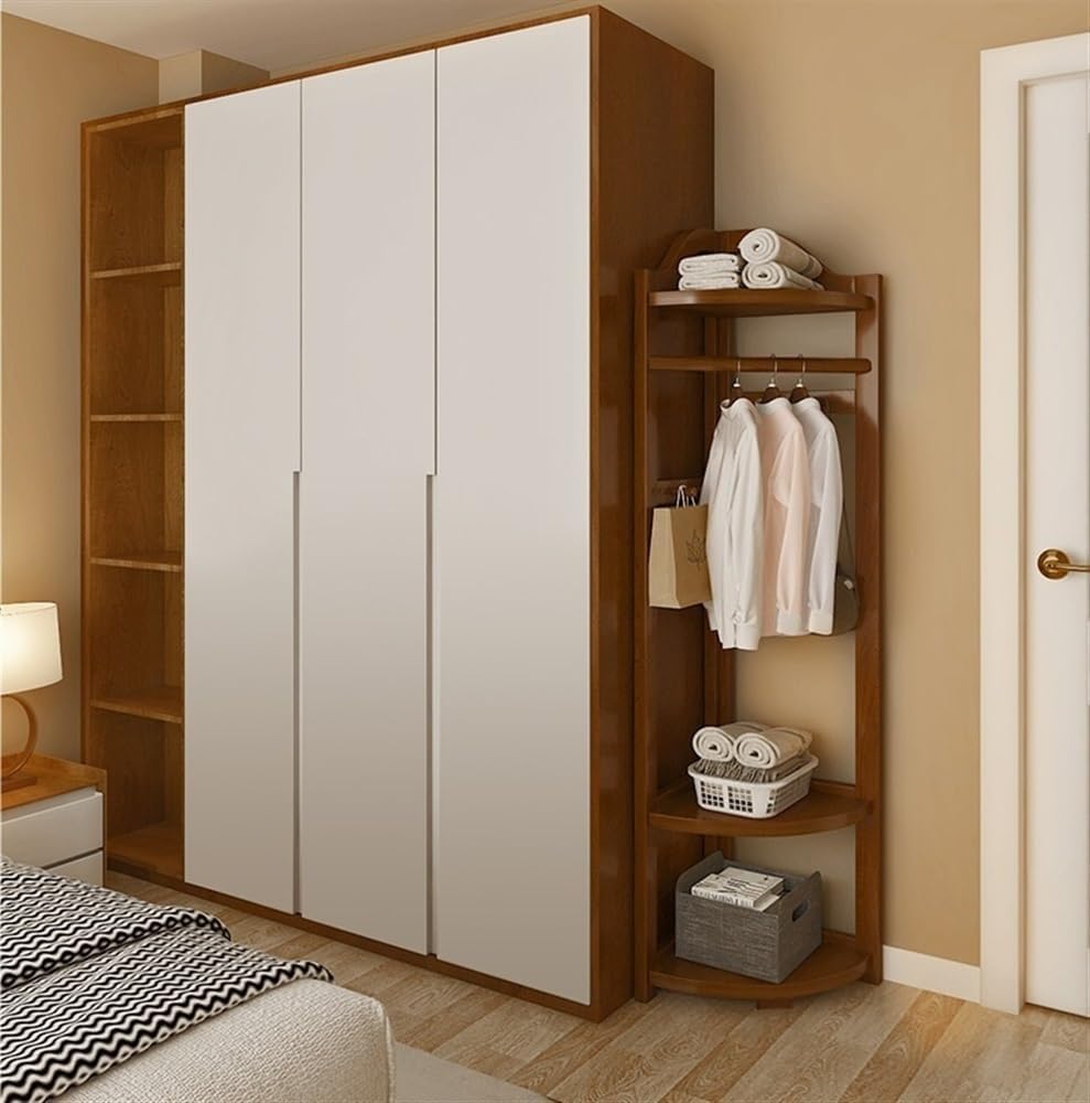 Wooden Corner Clothes Rack, Freestanding Coat Rack(White) | Clothing Rack wit...