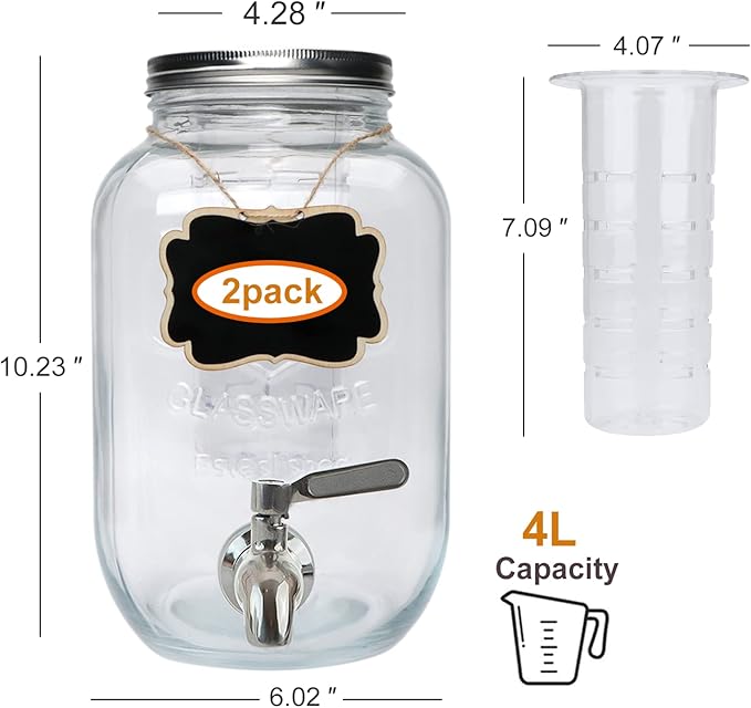 Accguan 1-Gallon Drink Dispenser, Glass Water Dispenser - Image 2